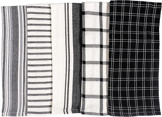 KAF Home Assorted Flat Kitchen Towels - Set of 10, 18 x 28 Inch (Black)
