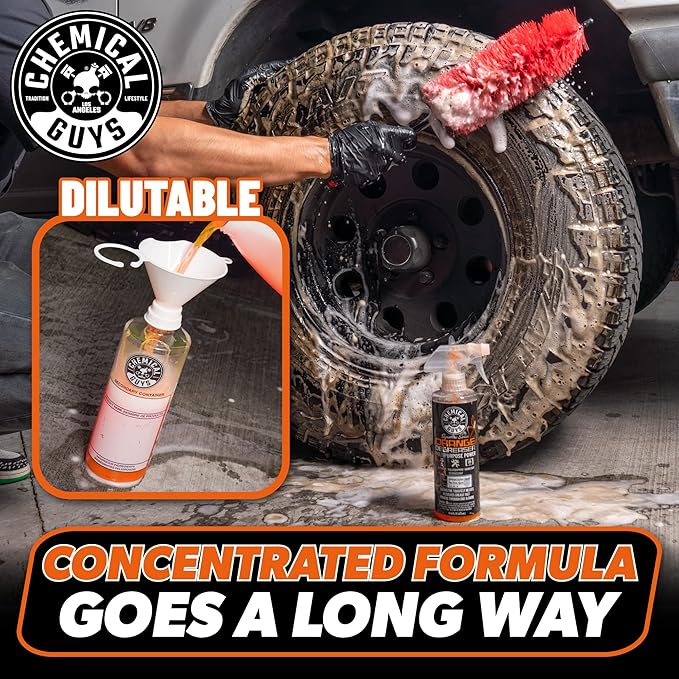 Chemical Guys Signature Series Orange Degreaser Spray - Heavy Duty All Purpose Cleaner for Engines, Tires, Undercarriages, Tools and More, Professional Strength, Breaks Down Grease, Oil & Grime,128 oz