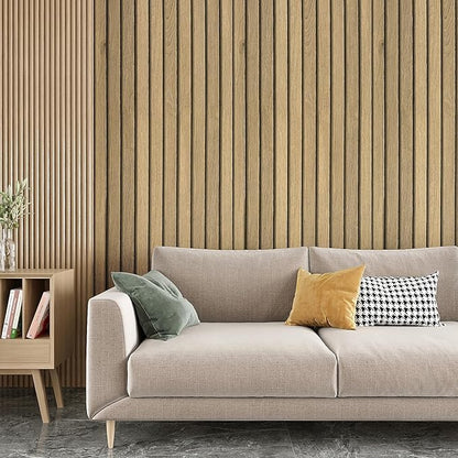 VEELIKE Slat Wood Contact Paper Wood Wallpaper Peel and Stick for Walls Countertops Waterproof Self Adhesive Brown Wood Vinyl Wall Panel 15.7''x354'' Removable Wood Wall Paper for Bathroom Kitchen