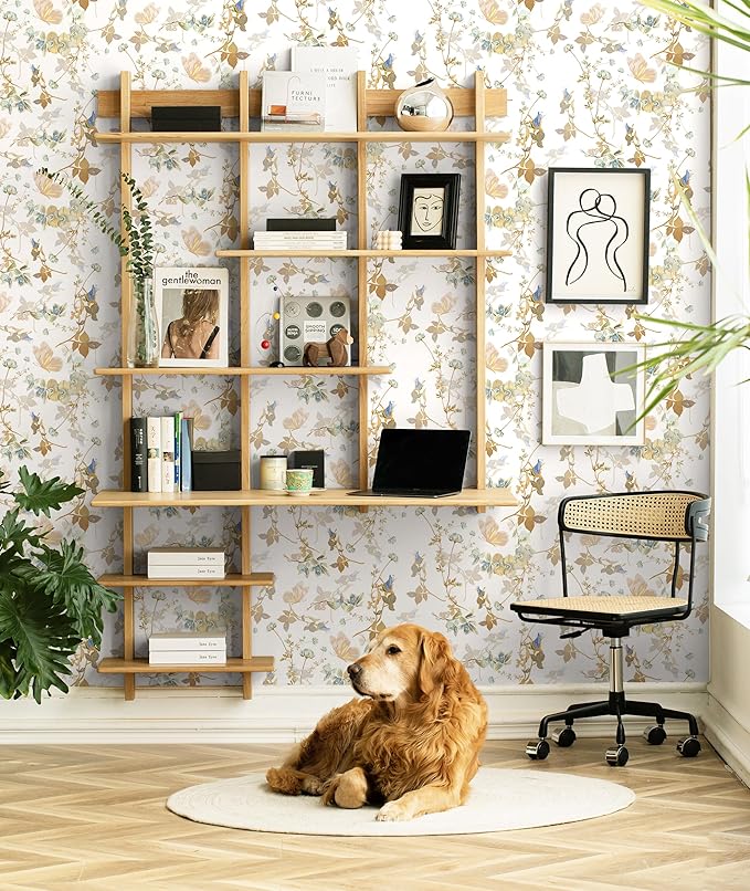 Dimoon 78.7"x17.3" Peel and Stick Wallpaper Floral Beige White Boho Contact Paper Brown Wallpaper Removable Self Adhesive Waterproof Wall Paper Bedroom Bathroom Kitchen Thicken Vinyl Roll