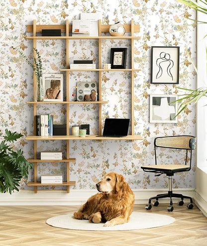Dimoon 78.7"x17.3" Peel and Stick Wallpaper Floral Beige White Boho Contact Paper Brown Wallpaper Removable Self Adhesive Waterproof Wall Paper Bedroom Bathroom Kitchen Thicken Vinyl Roll