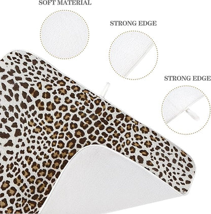 Brown Leopard Print Drying Mat 18x24 Inches For Kitchen Counter Boho Animal Skin Cheetah Print Kitchen Decoration Drying Mat Decorative Boho Pad for Kitchen Dining Room,Office Decor