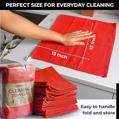Red Cotton Cleaning Rags for Housekeeping - Trapos Paños De Limpieza Reutilizables - Kitchen Bar Shop Towel Dish Mop Wash Cloth for House Dust - Reusable Washable Absorbent - 13"x13" 12 Pack
