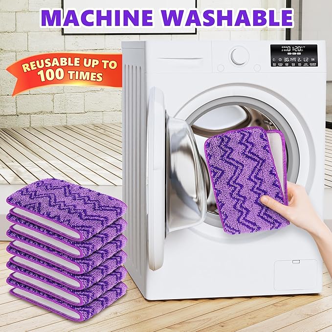 6 Pack Reusable Mop Pads Compatible with Swiffer PowerMop - Enspoway Microfiber Washable Mopping Pad Refills for 13" 14" 15" Mop Multi-Surface Wood Floor Cleaning - Purple