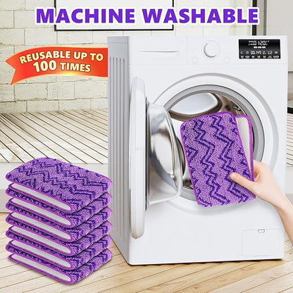6 Pack Reusable Mop Pads Compatible with Swiffer PowerMop - Enspoway Microfiber Washable Mopping Pad Refills for 13" 14" 15" Mop Multi-Surface Wood Floor Cleaning - Purple