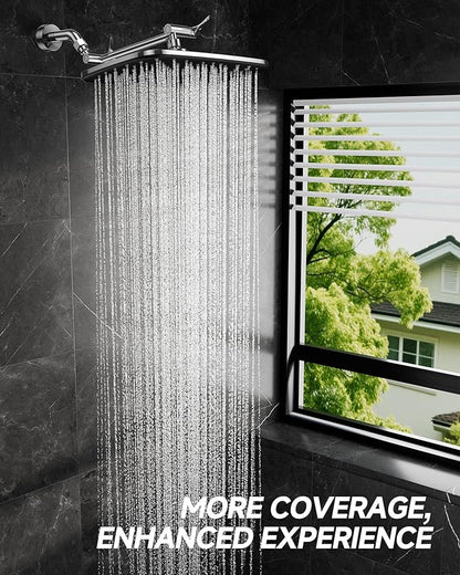 Veken 11.8" Rain Shower Head, Rectangular Rainfall Showerhead with 11" Stainless Steel Exension Arm, Height & Angle Decor Adjustable, High Pressure Shower Heads, Bathroom Accessories, Chrome