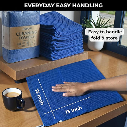 Royal Blue Cotton Cleaning Rags For Housekeeping - Trapos Paños De Limpieza Reutilizables - Kitchen Bar Shop Towel Dish Mop Wash Cloth For House - Reusable Washable Absorbent - 13"x13" 12 Pack