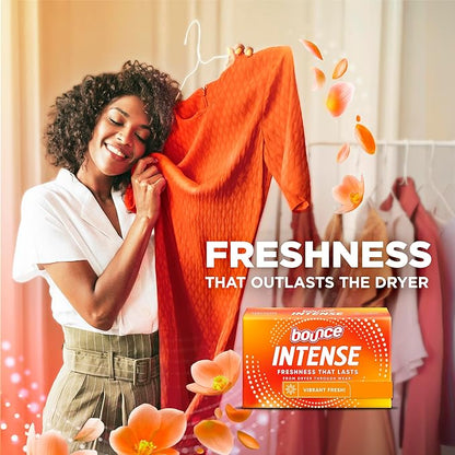 Bounce Intense Dryer Sheets, Vibrant Fresh, 60 Count, Scent Boosting Dryer Sheet