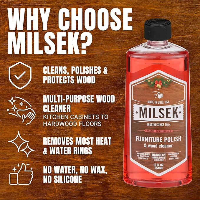 Milsek Furniture Polish and Wood Cleaner with Cinnamon Raspberry Scent - For Home and Household from Hardwood Floors to Kitchen Cabinets - 12 Fl Oz (Pack of 6)