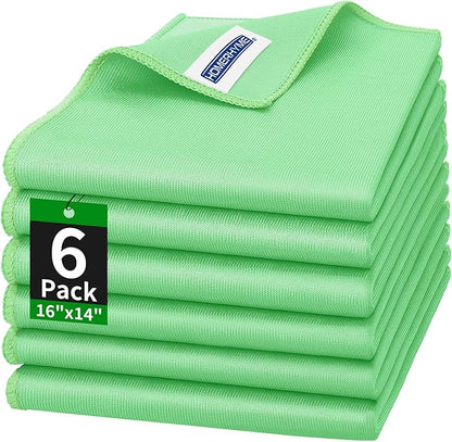 HOMERHYME Microfiber Cleaning Cloth, 6 Pack Glasses Cleaning Cloth, 16" ×14" Window Cleaning Rags, Streak Free Lint Free Polishing Cloths Wipes for Eye Glass Stainless Steel Windshield, Sage Green