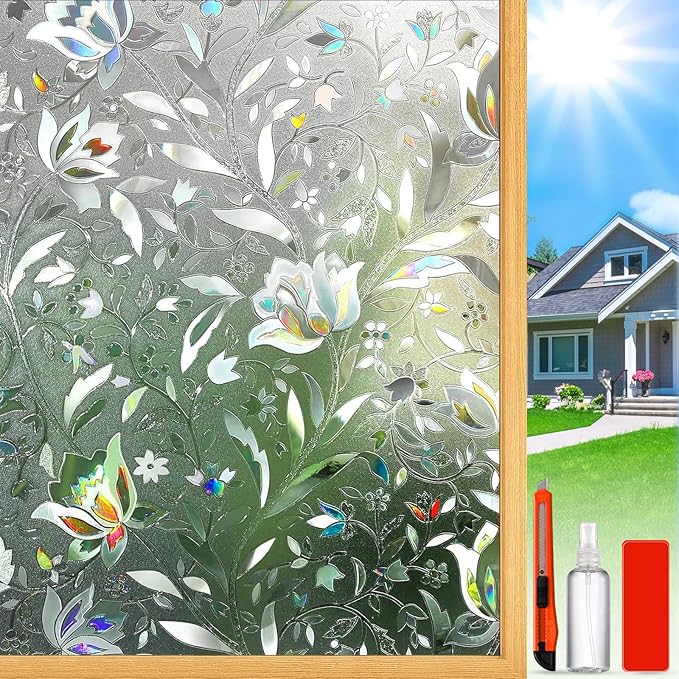 Rainbow Window Privacy Film Decorative, Stained Glass Window Tint for Home, 23.6" by 78.74"
