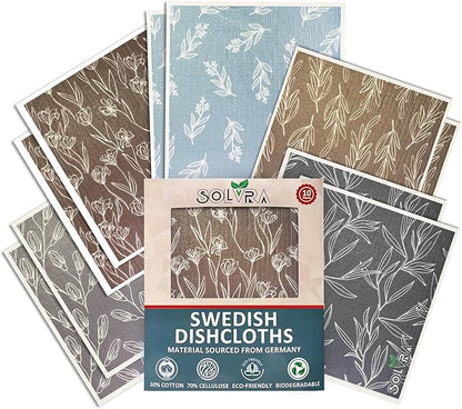 10 PCS Leaf Print Swedish Dishcloths for Kitchen 100% Biodegradable Reusable Cellulose Sponge Cloths Ultra Absorbent, Eco-Friendly Cleaning Towels Dishcloths for Washing Dishes & General Cleaning