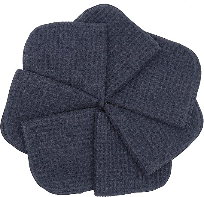 Microfiber Kitchen Dish Cloths Thick Dish Rags Cleaning Cloth Waffle Weave Washcloths Odor Free Ultra Absorbent 12Inch X 12Inch 7 Pack (Black)