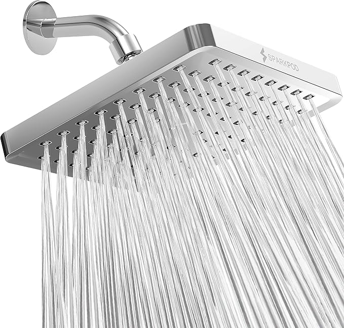 SparkPod Shower Head - High Pressure Rain - Premium Quality Luxury Design - Easy Clean Adjustable Replacement for Your Bathroom Shower Heads (Luxury Polished Chrome, 8 Inch Square)