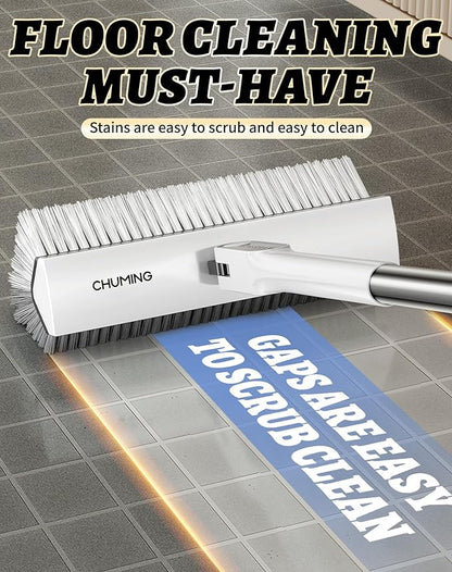 V-Shape Floor Scrub Brush with Long Handle, 180° Swivel Stiff Bristle Shower & Grout Cleaner Brush, Heavy-Duty Bathroom and Floor Cleaning Tool with 51" Stainless Steel Handle
