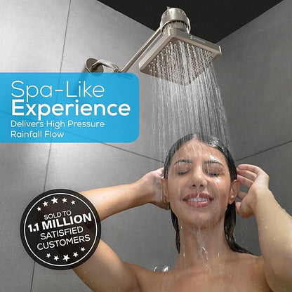 SparkPod Shower Head - High Pressure Rain - Premium Quality Luxury Design - Easy Clean Adjustable Replacement for Your Bathroom Shower Heads (Elegant Brushed Nickel, 6 Inch Square)