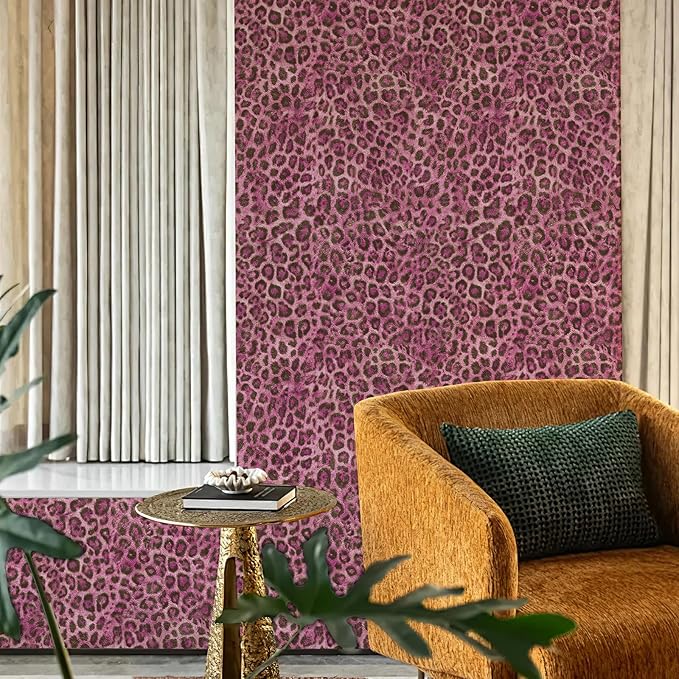 JiffDiff Upgrade Leopard Print Peel and Stick Wallpaper, 17.3" x 400" Waterproof Removable Self Adhesive Wallpaper, Pink Unique Funky Cheetah Contact Paper for Bedroom, Bathroom, Decor