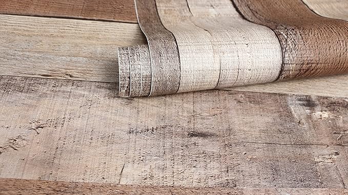 Yun-aeon Natural Wood-Cinnamon Wood Contact Paper Peel and Stick Wallpaper 17.3"x 472"Self Adhesive Removable Vintage Faux Wood Wall Paper Plank Shelf Home Decoration Kitchen Counter Cover Use
