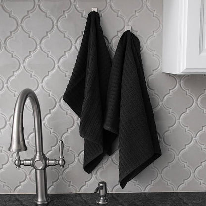 Ritz Royale Collection 100% Combed Terry Cotton, Highly Absorbent, Oversized, Kitchen Towel Set, 28" x 18", 2-Pack, Solid Black