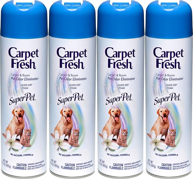 Carpet Fresh 280129 No-Vacuum Aerosol Foam Carpet Odor Eliminator, 10.5 oz. Super Pet (Pack of 4)