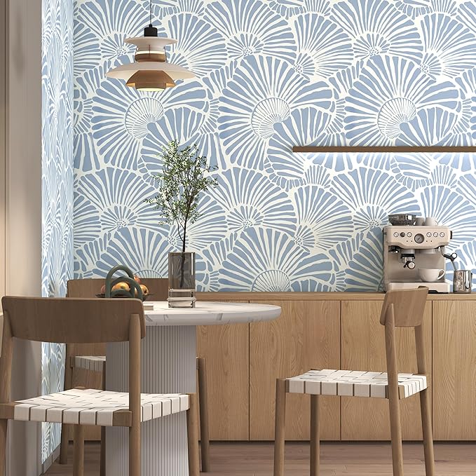 White and Blue Wallpaper Peel and Stick Wallpaper Boho 17.3"×393" Modern Wallpaper Removable Self Adhesive Wall Paper for Bedroom Blue Contact Paper for Cabinets Drawers Shelf Home Decor Vinyl Film