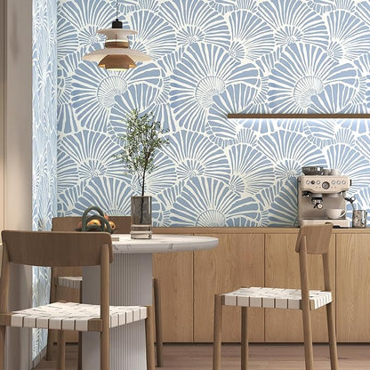 White and Blue Wallpaper Peel and Stick Wallpaper Boho 17.3"×393" Modern Wallpaper Removable Self Adhesive Wall Paper for Bedroom Blue Contact Paper for Cabinets Drawers Shelf Home Decor Vinyl Film
