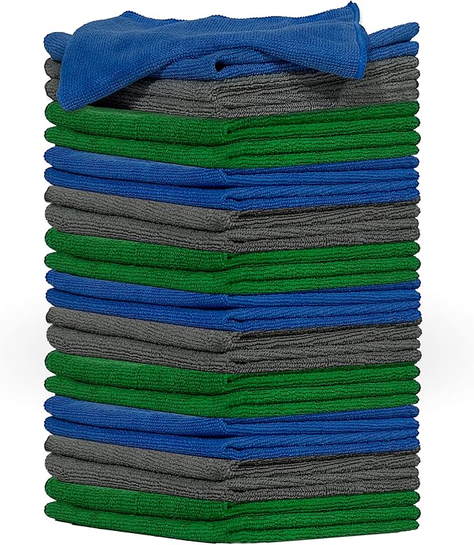 Pinnacle Mercantile Microfiber Cleaning Cloths Extra Large 16x16in Pack of 24 Highly Absorbent Lint Free Streak Free Non-Abrasive Clean Wet or Dry Washable Reusable for Home Kitchen Car and Janitorial