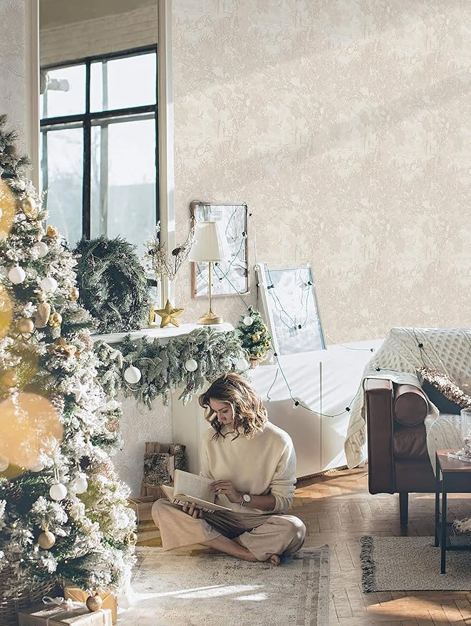 Heroad Peel and Stick Wallpaper Beige Neutral Vintage Forest Animals Floral Wallpaper Removable Self-Adhesive Contact Paper for Bedroom Living Room Cabinets Decoration Thicken Vinyl 17.3" x 197"