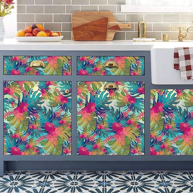 VaryPaper 17.7"x78.7" Tropical Wallpaper Leaf Floral Peel and Stick Wallpaper Waterproof Decorative Floral Contact Paper for Walls Removable Self Adhesive Wall Mural for Bedroom Bathroom Cabinets