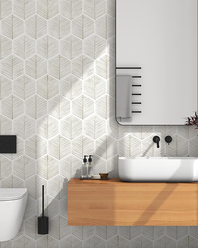 Modern Peel and Stick Wallpaper 17.3''×591'' Self Adhesive Wallpaper Boho Contact Paper Beige and White Geometric Wall Paper Removable Decorative Wallpapers for Bedroom Bathroom Cabinets Decor Vinyl
