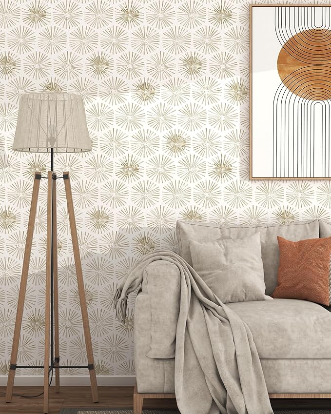 Modern Peel and Stick Wallpaper Boho Self Adhesive Wallpaper Peel and Stick Geometric Contact Paper White and Beige Wall Paper Removable Wallpapers 17.3''×78.8'' for Bedroom Bathroom Cabinets Decor
