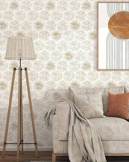 Modern Peel and Stick Wallpaper Boho Self Adhesive Wallpaper Peel and Stick Geometric Contact Paper White and Beige Wall Paper Removable Wallpapers 17.3''×393'' for Bedroom Bathroom Cabinets Decor