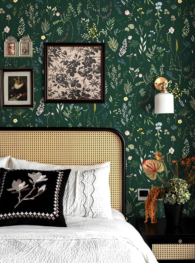 Dimoon 236"x16.1" Floral Peel and Stick Wallpaper Dark Green Smooth Contact Paper Flower Thicken Waterproof Green Leaf Self Adhesive Pomegranate Wallpaper Removable Shelf Liner Decal Vinyl Roll