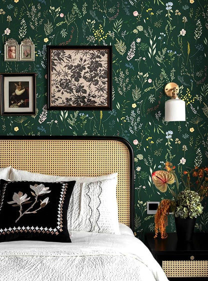 Dimoon 78.7"x16.1" Floral Peel and Stick Wallpaper Dark Green Smooth Contact Paper Flower Thicken Waterproof Green Leaf Self Adhesive Pomegranate Wallpaper Removable Shelf Liner Decal Vinyl Roll