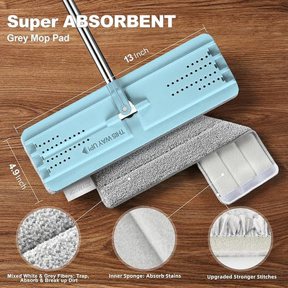 JOYMOOP Flat Mop, Microfiber Mops for Floor Cleaning and Wall Cleaner, 50" Mops with 13" Flat Head with a Microfiber Mop Pad - Pale Aqua