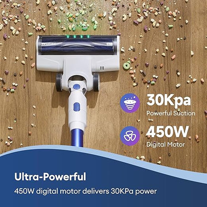 Ultenic U10 Ultra Cordless Stick Vacuum Cleaner, 450W Motor, 30KPa Suction, Max 40mins Runtime, Anti-Tangle Brush, 1L Dustbin Capacity, Stick Vacuum for Home, Pet Hair, Hardwood Floors, and Carpets