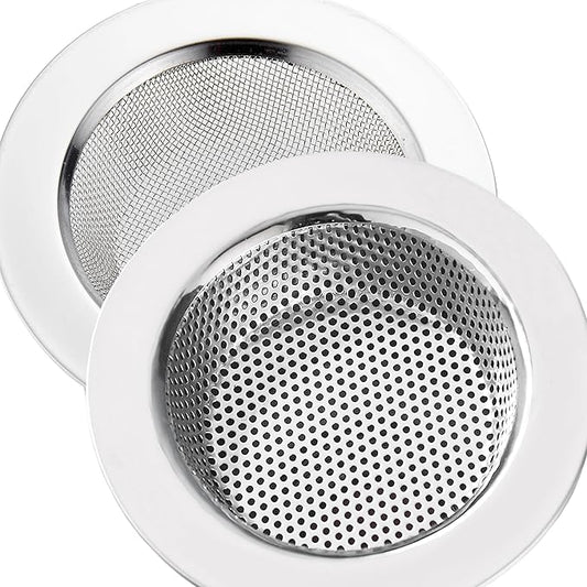 LASSHSWA 2 Pcs Kitchen Sink Strainer Stainless Steel, Mesh and Punching, Kitchen Sink Drain Strainer, Sink Strainers with Large Wide Rim 4.5" Diameter for Kitchen Sinks