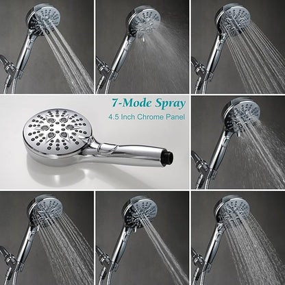 Handheld Shower Head with on off Switch&Built-in Power Spray,7-Setting High Pressure Spray Shower Wand with 79in Long Hose&Bracket and Extra Adhesive Shower Holder for Lower Mount,Chrome