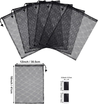 TecUnite 10 Pcs Mesh Laundry Bags with Drawstring Multicolor Mesh Sack Bag Nylon Gift Dishwasher Bag with Sliding for Storage Clothes Socks Jewelry Gifts Toys Fruit(12 x 16 Inch,Black)