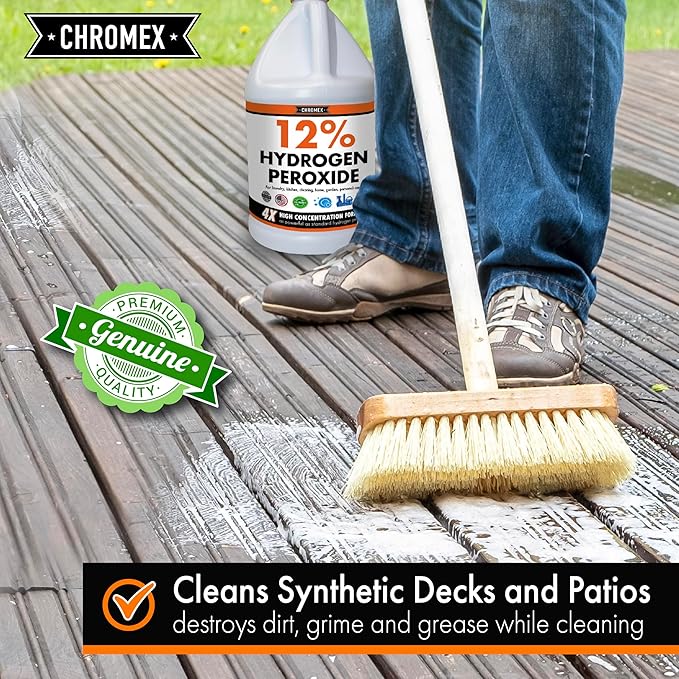 Chromex Hydrogen Peroxide 12 Percent Food Grade, 4x Power Concentrated Solution, 4 Gallons Dilute to 16 Gallons, Versatile Uses include Topical Care, Home, Kitchen, Bath Cleaner, Laundry, Whitening