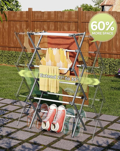 APEXCHASER Drying Rack Clothing, Clothes Drying Rack Foldable, Laundry Drying Rack Expandable, Small Clothe Hanger for Baby Clothes Towels Bibs, Socks, Clothes Airer for Indoor Outdoor Use, White/Grey