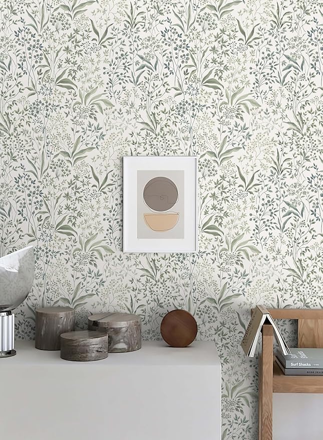 Heroad Green Floral Peel and Stick Wallpaper Boho Contact Paper for Cabinets Drawers 16.1''x393'' Leaf Wall Paper Removable Self Adhesive Wallpaper for Bedroom Bathroom Waterproof Decor Vinyl Roll