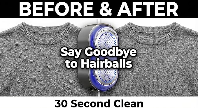 Dual-Head Fabric Shaver - Electric Lint Remover & Defuzzer, Type-C Rechargeable, 6 Steel Blades, Remove Clothes Fuzz, Lint Balls, Pills