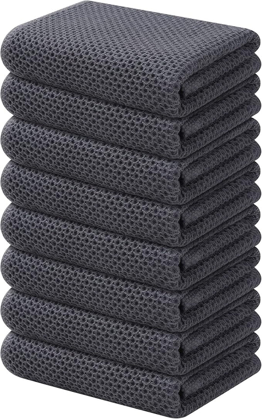 Kitinjoy 100% Cotton Waffle Weave Kitchen Hand Towels (13 X 28 Inches, Dark Grey), 8-Pack Super Soft and Absorbent Dish Towel for Drying Dishes