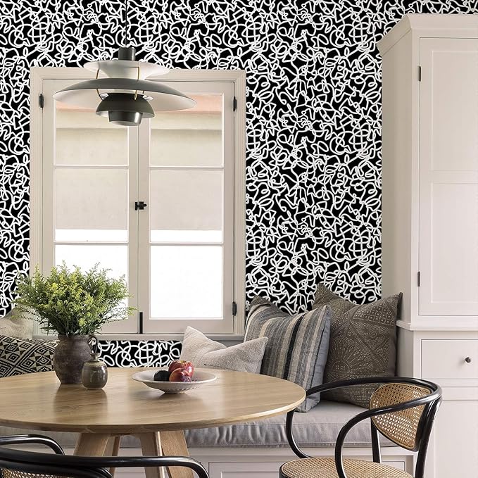 Ismoon 17.3"x590" Peel and Stick Wallpaper Black and White Contact Paper Black Modern Striped Removable Self-Adhesive Wall Paper Renter Friendly Wallpaper for Bathroom Bedroom Cabinets Decor Vinyl