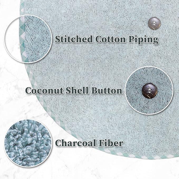 myHomeBody Hand Towels with Hanging Loops, Absorbent Charcoal Fiber Cleaning Clothes with Coconut Shell Button for Kitchen, Round Shape, Set of 2, Pine Green