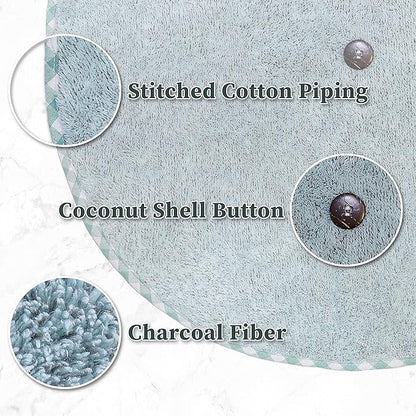 myHomeBody Hand Towels with Hanging Loops, Absorbent Charcoal Fiber Cleaning Clothes with Coconut Shell Button for Kitchen, Round Shape, Set of 2, Pine Green