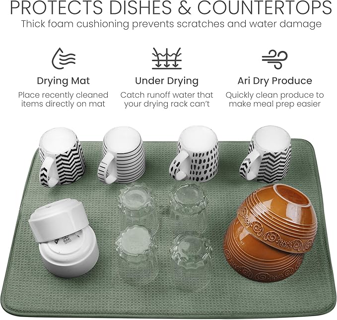 Bellemain XL Dish Mat 24" x 17" ( LARGEST MAT ) Microfiber Dish Drying Mat , Super absorbent ( Green )