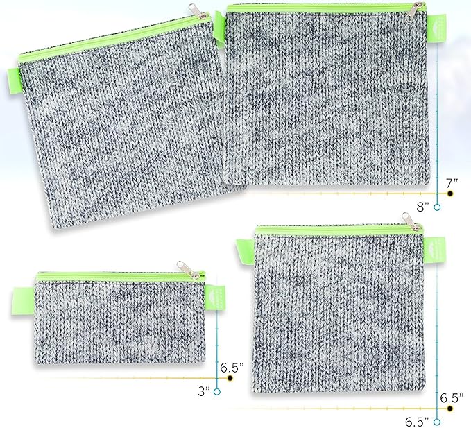 Nordic By Nature 4 Pack - Reusable Sandwich Bags Dishwasher Safe BPA Free - Durable Washable Quick Dry Cloth Baggies -Reusable Snack Bags School Lunches - Easy Open Zipper (Grey/Neon Green)