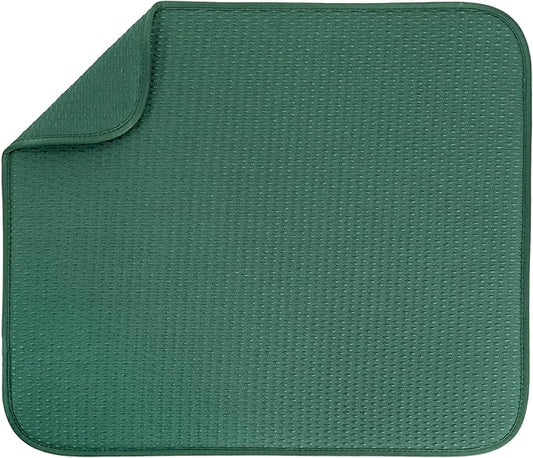 S&T INC. Dish Drying Mat, 16” x 18”, Absorbent Microfiber Kitchen Counter Mat, Drying Pad for Dishes, Utensils, Pots and Pans, Large, Diamond Texture, Emerald Green